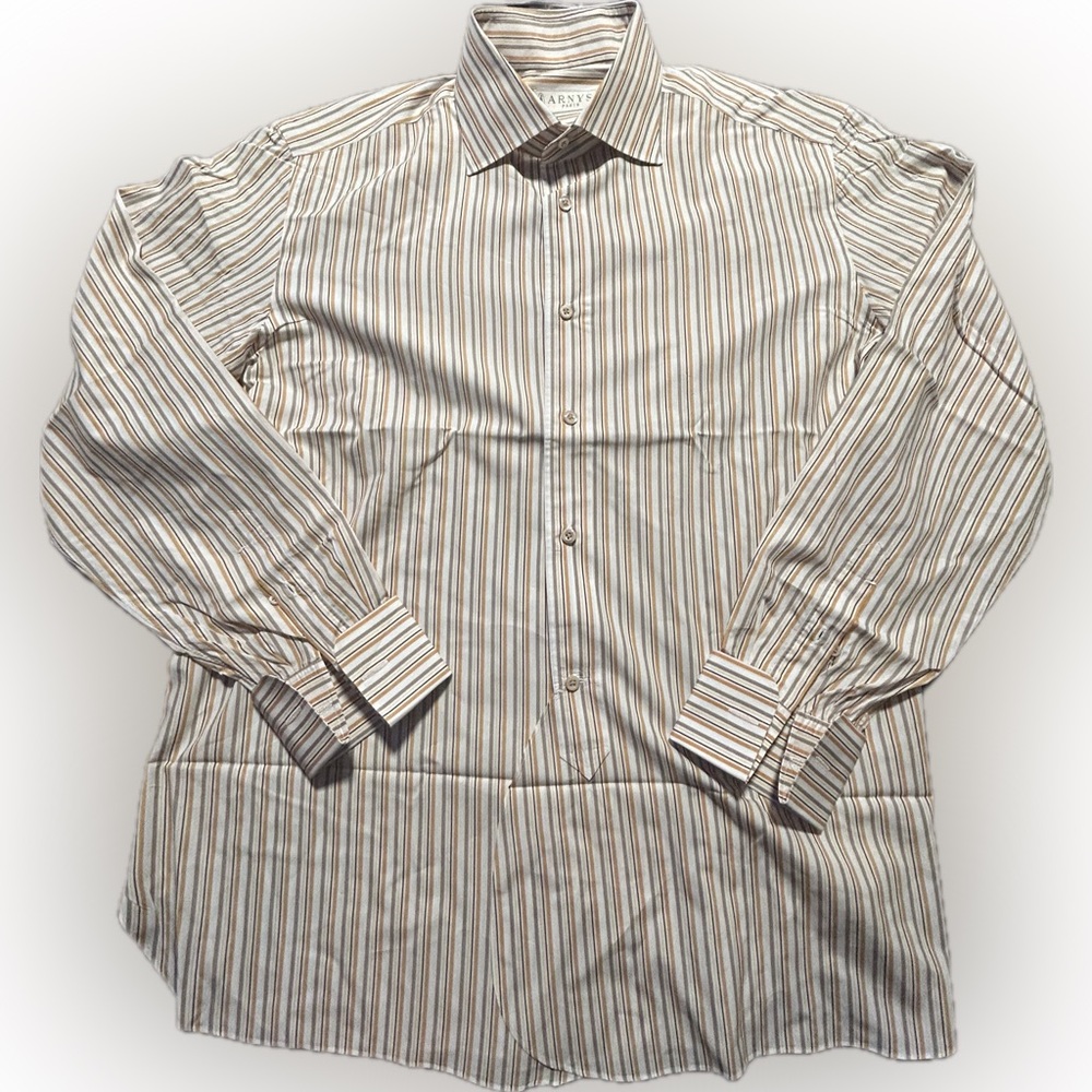 Arnys of Paris Striped Dress Shirt Men’s 17.5  French Cuffs Hand Made In Italy